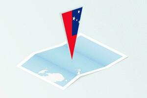 isometrische papier kaart van Samoa met driehoekig vlag van Samoa in isometrische stijl. kaart Aan topografisch achtergrond. vector