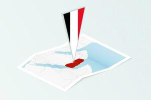isometrische papier kaart van Jemen met driehoekig vlag van Jemen in isometrische stijl. kaart Aan topografisch achtergrond. vector
