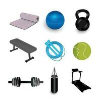 Sportschool, fitness, sport uitrusting icoon reeks illustratie vector