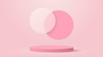 roze 3d podium met cirkel drijvend overlappen. vector illustratie. eps10