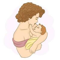 moeder Holding baby zoon in armen. vector