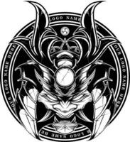 samurai hoofd zwart en wit logo vector