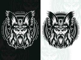 viking hoofd zwart en wit logo vector