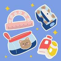 school- schrijfbehoeften kawaii sticker set. hand- getrokken kantoor levering tekenfilm tekening olie verf, potlood geval, heerser, vormgever. bundel schattig kind grafisch afdrukken peuter. kinderen leren, docent, college vector