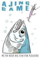 ajing spel visvangst vector, makreel hoofden willen naar eten zacht plastic lokken, met wit achtergrond en bubbels. vector