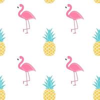 tropische fruitananas en roze van het flamingo naadloos patroon ontwerp als achtergrond vector