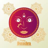 gelukkige dussehra-vieringskaart met godingezicht en mandala's vector