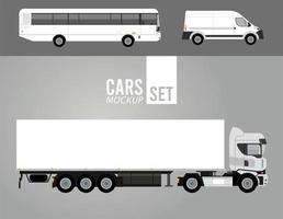 witte vrachtwagen en bus met minibusjes mockup auto's voertuigen pictogrammen vector