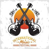 internationale muziekfestivalaffiche met elektrische gitaren en belettering