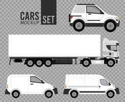 witte set mockup auto's voertuigen pictogrammen vector