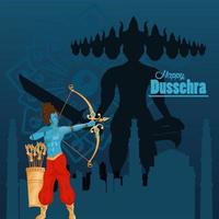 gelukkige dussehra-vieringskaart met blauwe rama met ravana-karakters vector