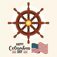 happy columbus day-feest met scheepsroer en belettering vector