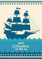 happy columbus day-feest met schip en belettering vector