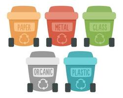 vector verspilling sorteren bakken icoon. kleurrijk biologisch, papier, metaal, glas, plastic vuilnis dozen. aarde dag of nul verspilling ecologisch concept. onzin of rommel recycling containers illustratie