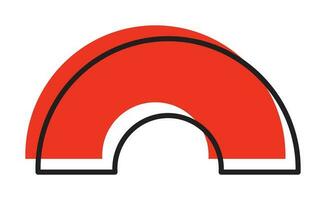 modieus vector minimalistische meetkundig lijn rood kleur eenvoudig voor de helft donut element. vorm abstract figuur bauhaus het formulier. retro stijl structuur illustratie. modern ontwerp poster, omslag, kaart ontwerp