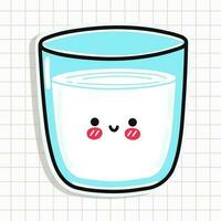 schattig glas van melk sticker karakter. vector hand- getrokken tekenfilm kawaii karakter illustratie icoon. pret glas van melk sticker karakter concept