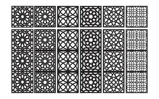 decoratief zwart patronen met wit achtergrond, geometrisch, Islamitisch en bloemen sjabloon voor cnc laser snijdend vector