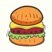 hand getekend hamburger schets illustratie. hamburger snel voedsel vector