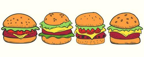 schattig hand getekend hamburger icoon illustratie reeks in tekenfilm stijl vector