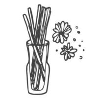 aroma riet verdeler en bloemen icoon tekening illustratie in vector. hand- getrokken aroma riet verdeler in vector