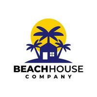 illustratie van een huis en een twee palm bomen voor logo verwant naar huis, hotel, toevlucht en een strand. vector