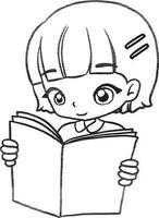 schoolmeisje lezing een boek tekenfilm tekening kawaii anime kleur bladzijde schattig illustratie tekening karakter chibi manga grappig vector