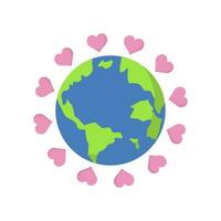 planeet aarde met harten in de omgeving van icoon in vlak kleur stijl. globaal liefde ontwerp voor aarde dag en milieu campagne vector