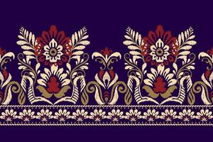 ikat bloemen paisley borduurwerk Aan Purper achtergrond.ikat etnisch oosters patroon traditioneel.azteken stijl abstract vector illustratie.ontwerp voor textuur, stof, kleding, verpakking, decoratie, sarong.