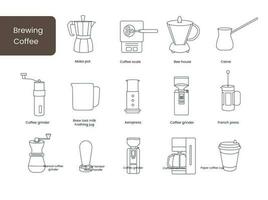 koffie maken apparatuur, lijn vector pictogrammen.