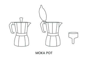 mokka pot voor brouwen koffie, lineair vector pictogrammen