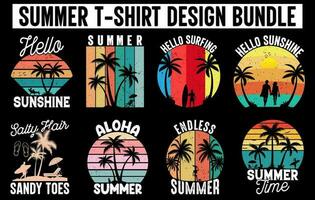 zomer wijnoogst t overhemd ontwerp bundel, zomer tee ontwerp vector set, zomer strand vakantie t overhemden set, zomer surfing t overhemd verzameling