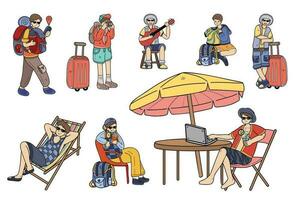 hand- getrokken buitenshuis reiziger verzameling in vlak stijl illustratie voor bedrijf ideeën vector