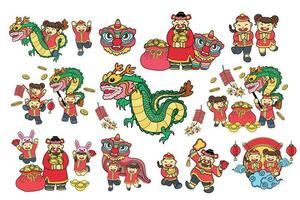 hand- getrokken Chinese kinderen en familie verzameling in vlak stijl illustratie voor bedrijf ideeën vector