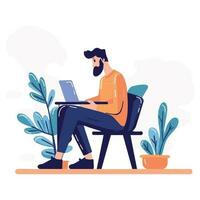hand- getrokken freelance Mens werken in de kantoor stijl illustratie voor bedrijf ideeën vector
