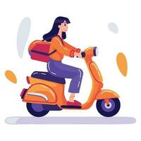 hand- getrokken vrouw rijden een scooter vlak stijl illustratie voor bedrijf ideeën vector