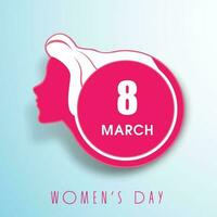 gelukkig vrouwen dag groet kaart of achtergrond met illustratie van dame gezicht en tekst 8 maart Aan rood achtergrond. vector