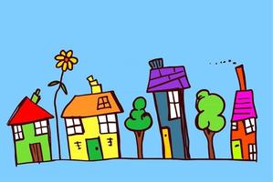 Doodle land dorpshuizen vector