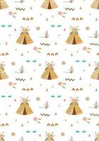 boho Tipi naadloos Indisch zomer bloemen pijlen en Tipi illustratie. kinderen aztec achtergrond. hand- getrokken boho chique patroon vector. baby boho kleding stof ontwerp. schattig textiel, tribal afdrukken pijl bloemen vector