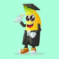 schattig banaan karakter vervelend een diploma uitreiking pet en Holding een diploma vector