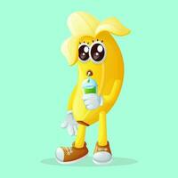 schattig banaan karakter drinken een groen smoothie met een rietje vector