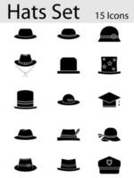 glyph pictogrammen van verschillend reeks van hoeden. vector