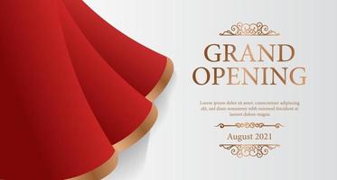 elegante luxe grootse opening poster banner met rode zijden gordijn golf open illustratie met witte achtergrond en gouden tekst vector