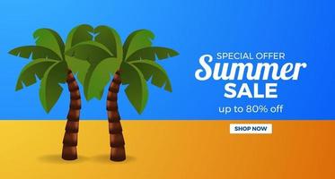 3D illustratie palmboom zomer verkoop aanbieding promotie banner met blauwe en oranje achtergrond vector