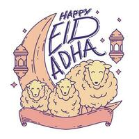 eid adha creatief maan en geit achtergrond vector