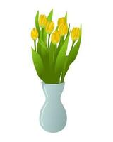 geel tulpen in vaas. geïsoleerd vlak vector samenstelling Aan wit achtergrond. bloemen lente, zomer illustratie. uniek botanisch boeket