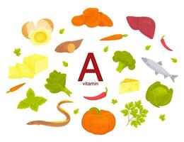kleur vector illustratie van vitamine a, kruiden en groenten, specerijen en kruiden, vitamine een inhoud in voedingsmiddelen