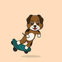 vector schattig baby hond tekenfilm spelen skateboard icoon vlak illustratie.