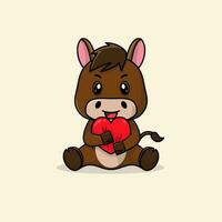 vector schattig baby paard tekenfilm Holding liefde icoon vlak illustratie.
