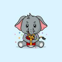 vector schattig baby olifant tekenfilm gelukkig Holding geschenk vlak icoon illustratie.
