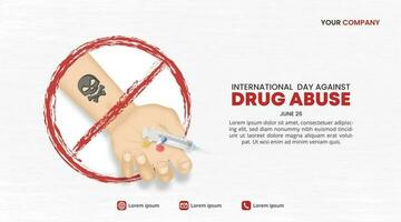 Internationale dag tegen drug misbruik achtergrond met een hand- van overdosis persoon Aan een grunge achtergrond vector